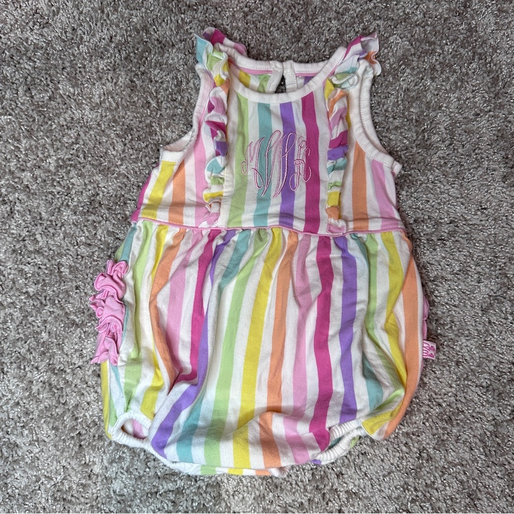 Monogram mWk - Ruffle Butts tank waterfall bubble romper - rainbow stripe